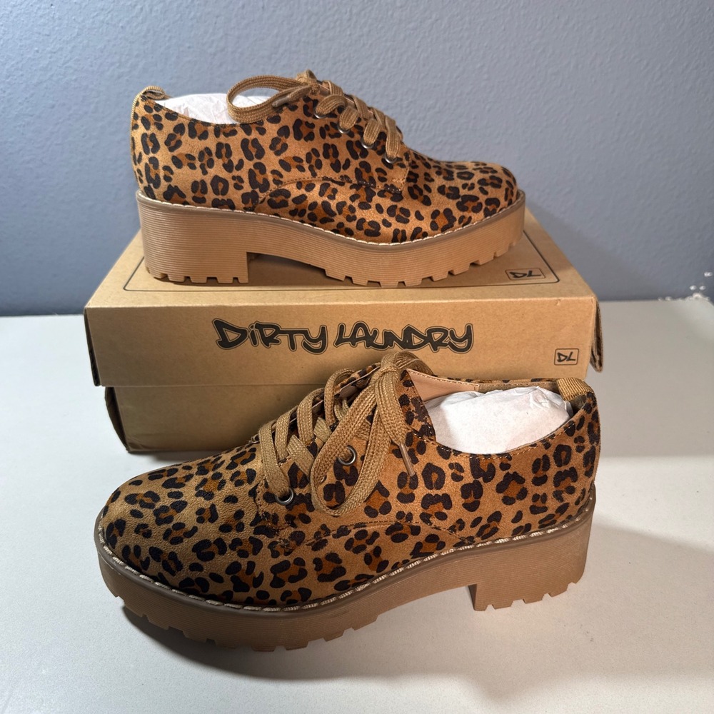 Dirty Laundry Platform Oxfords Women 6.5 Brown  Leopard Lug Sole Shoes